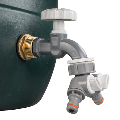 Water Butt Brass Kit 1" with Grey Dial Tap + Two-Way Splitter and Drill Bit - Best4Trade-Retail Tech Hose & Fittings