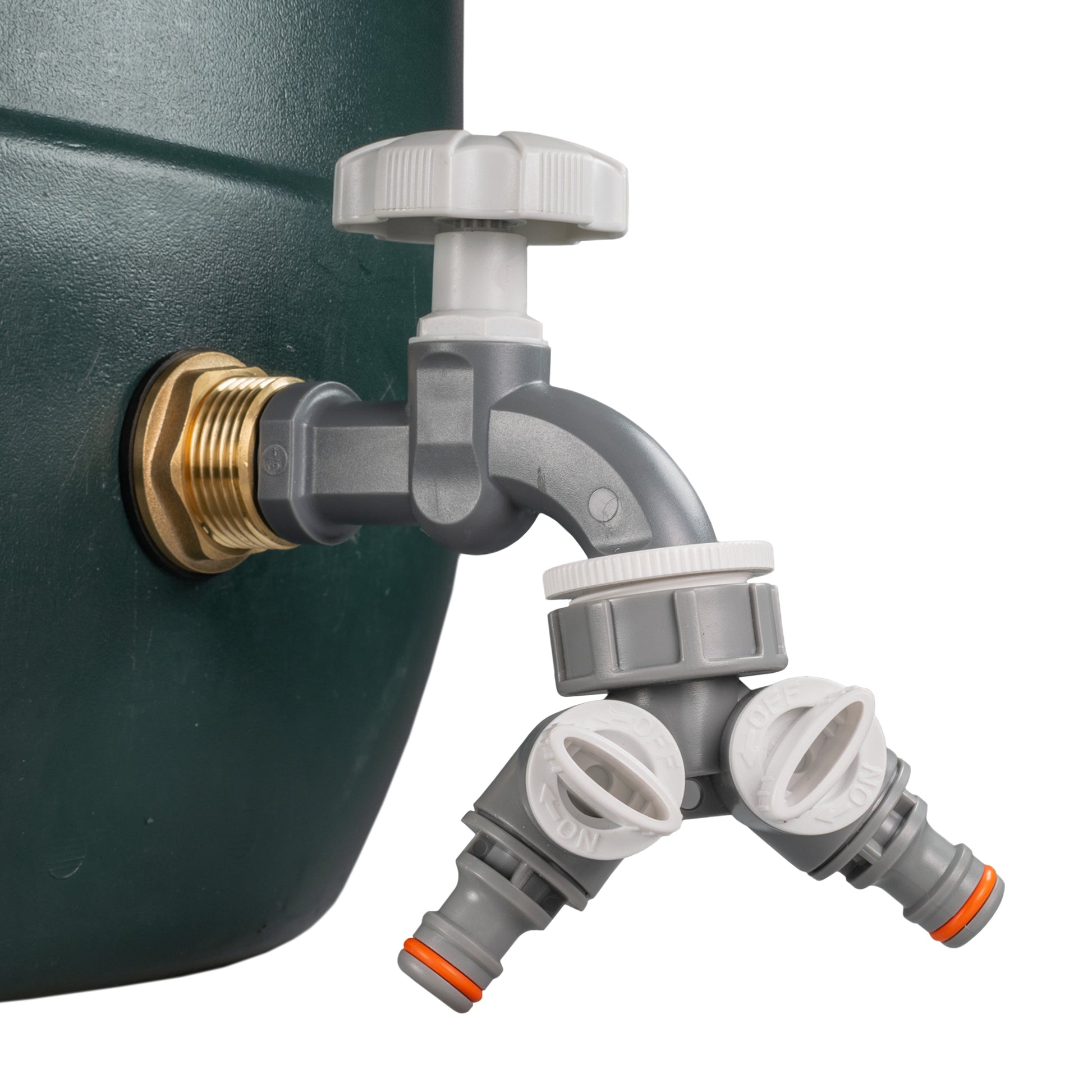 Water Butt Brass Kit 1" with Grey Dial Tap + Two-Way Splitter - Best4Trade-Retail Tech Hose & Fittings