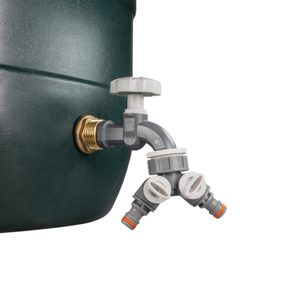 Water Butt Brass Kit 1" with Grey Dial Tap + Two-Way Splitter - Best4Trade-Retail Tech Hose & Fittings