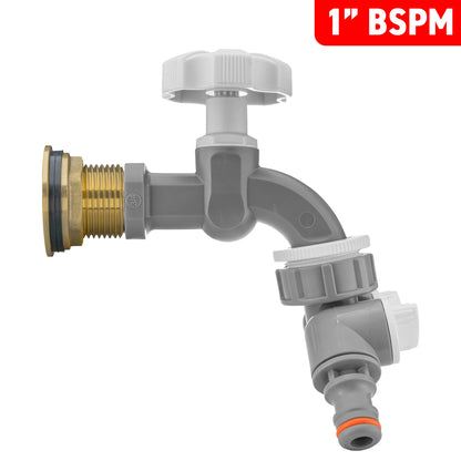Water Butt Brass Kit 1" with Grey Dial Tap + Two-Way Splitter - Best4Trade-Retail Tech Hose & Fittings