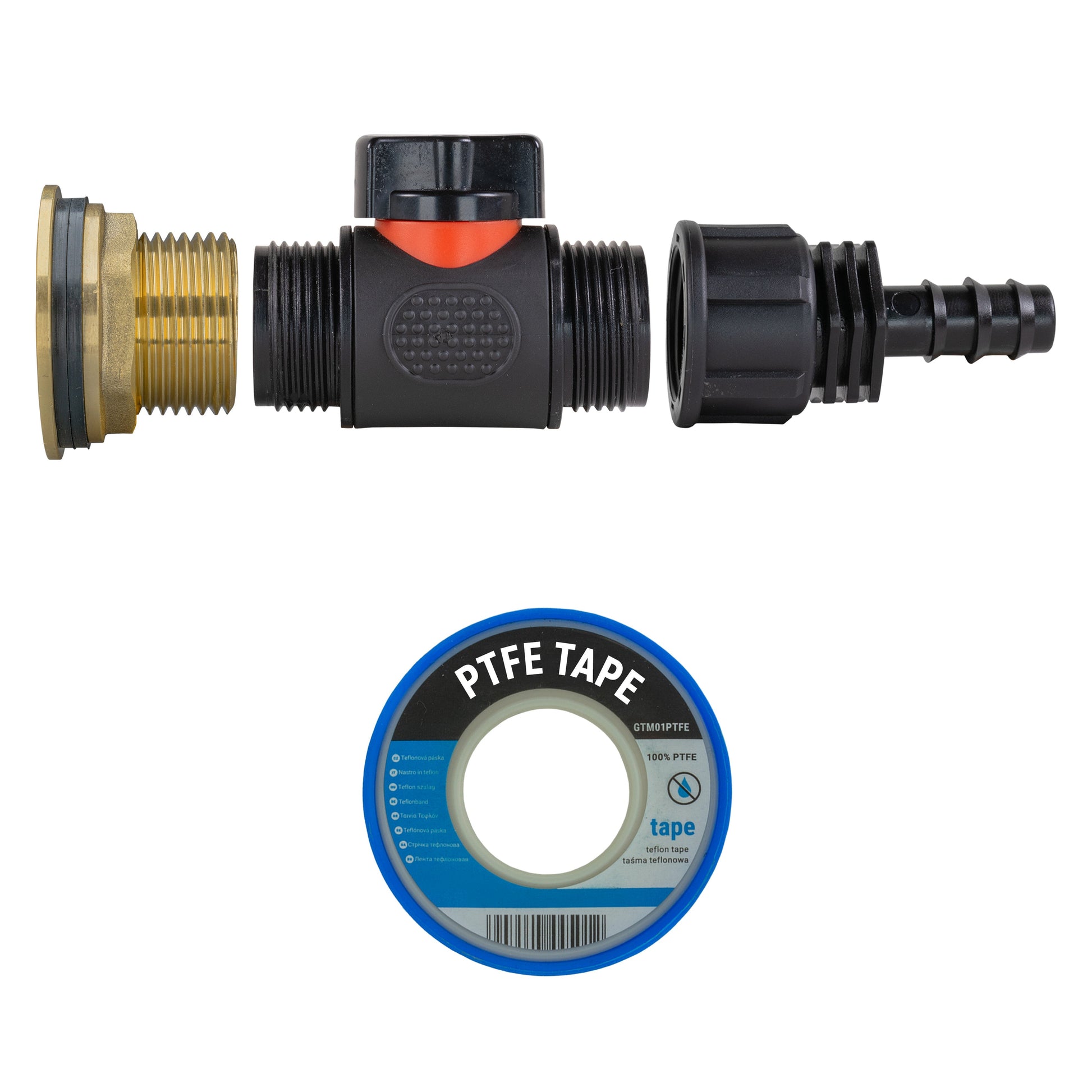 Water Butt Brass Kit 1" with In-Line Valve + 16mm Barb and Drill Bit - Best4Trade-Retail Tech Hose & Fittings