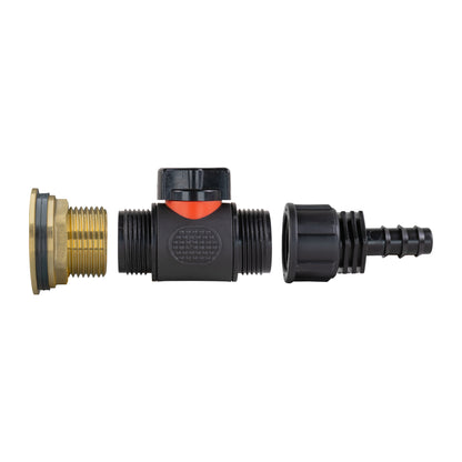 Water Butt Brass Kit 1" with In-Line Valve + 16mm Barb - Best4Trade-Retail Tech Hose & Fittings