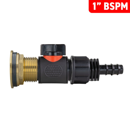 Water Butt Brass Kit 1" with In-Line Valve + 16mm Barb - Best4Trade-Retail Tech Hose & Fittings