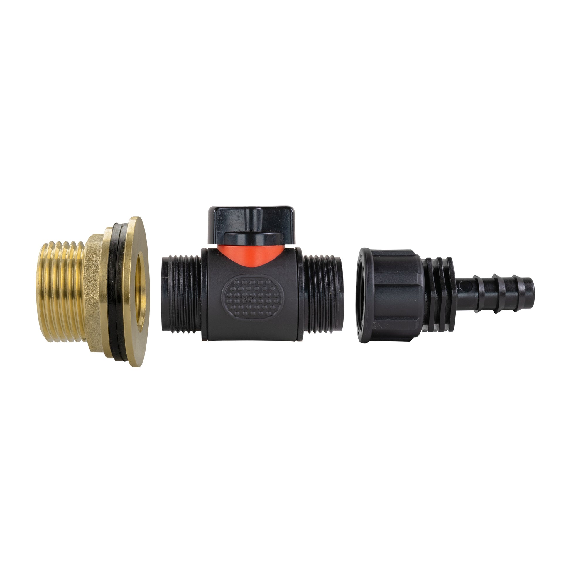 Water Butt Brass Kit 1" with In-Line Valve + 16mm Barb and Drill Bit - Best4Trade-Retail Tech Hose & Fittings