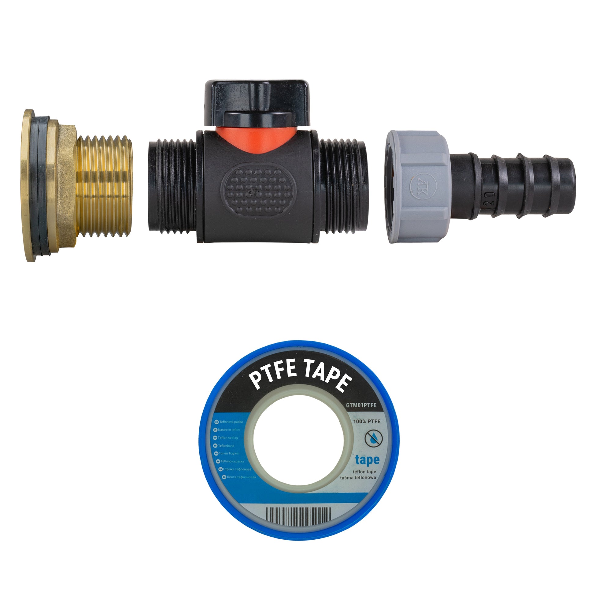 Water Butt Brass Kit 1" with In-Line Valve + 20mm Barb - Best4Trade-Retail Tech Hose & Fittings