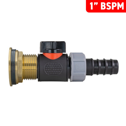 Water Butt Brass Kit 1" with In-Line Valve + 20mm Barb - Best4Trade-Retail Tech Hose & Fittings