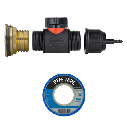 Water Butt Brass Kit 1" with In-Line Valve + 4mm Barb - Best4Trade-Retail Tech Hose & Fittings