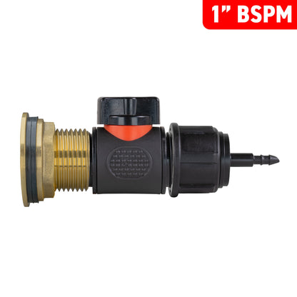 Water Butt Brass Kit 1" with In-Line Valve + 4mm Barb - Best4Trade-Retail Tech Hose & Fittings