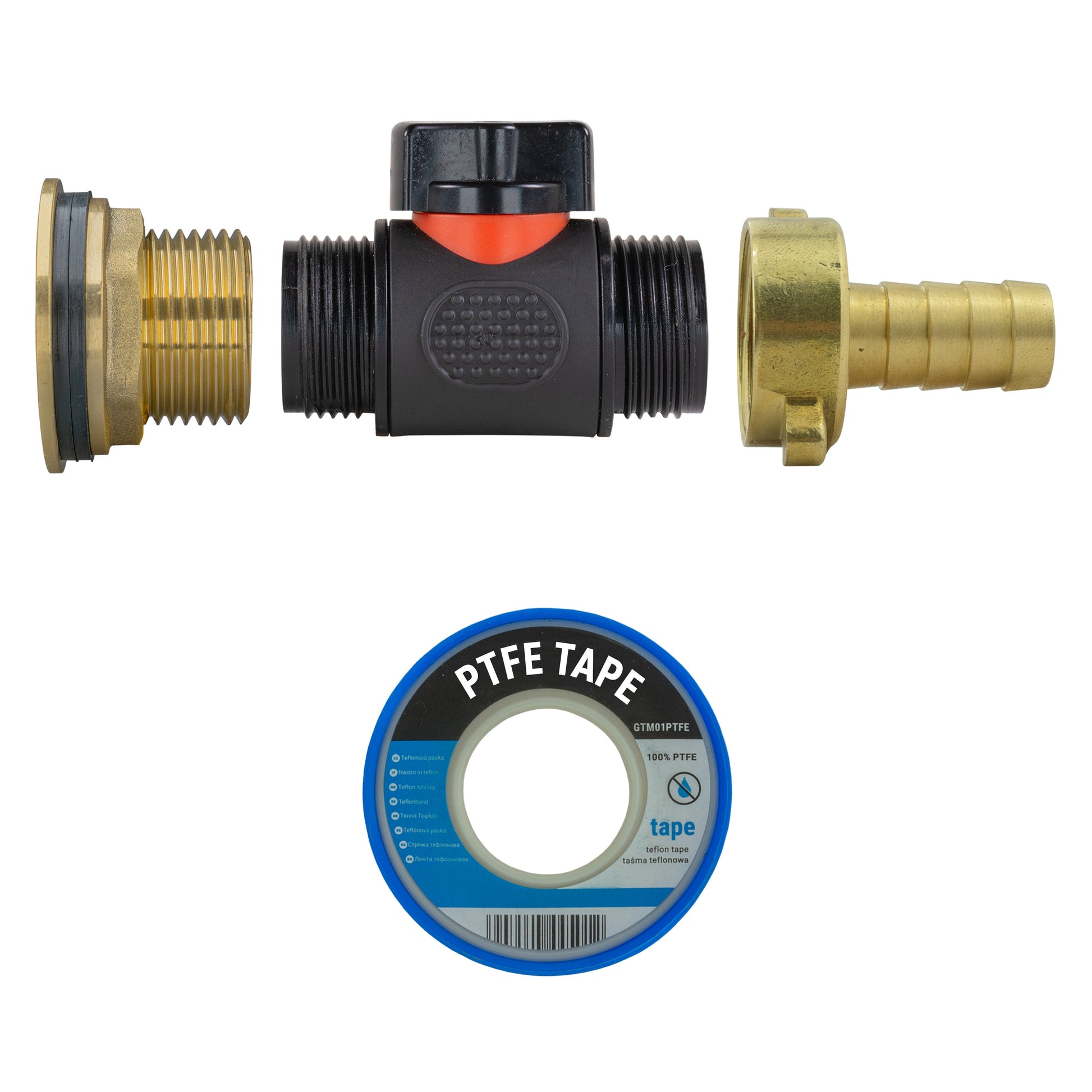 Water Butt Brass Kit 1" with In-Line Valve + 1/2" Brass Barb - Best4Trade-Retail Tech Hose & Fittings