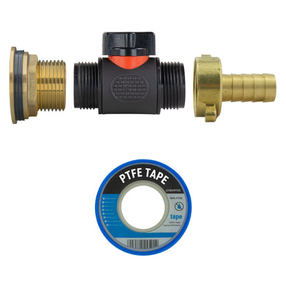 Water Butt Brass Kit 1" with In-Line Valve + 1/2" Brass Barb - Best4Trade-Retail Tech Hose & Fittings
