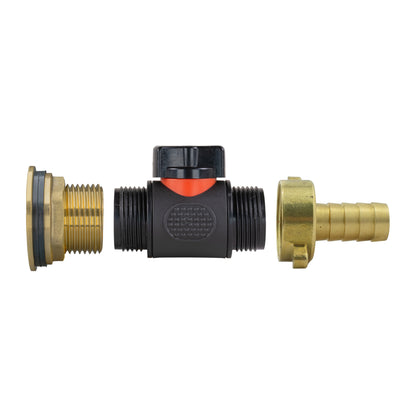 Water Butt Brass Kit 1" with In-Line Valve + 1/2" Brass Barb and Drill Bit - Best4Trade-Retail Tech Hose & Fittings