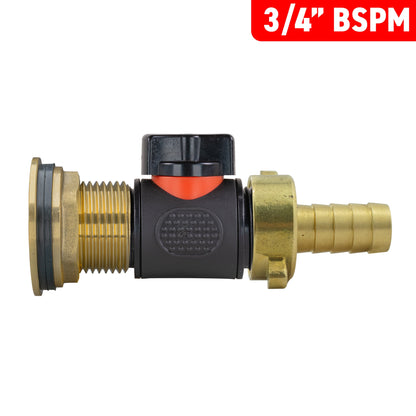 Water Butt Brass Kit 1" with In-Line Valve + 1/2" Brass Barb - Best4Trade-Retail Tech Hose & Fittings