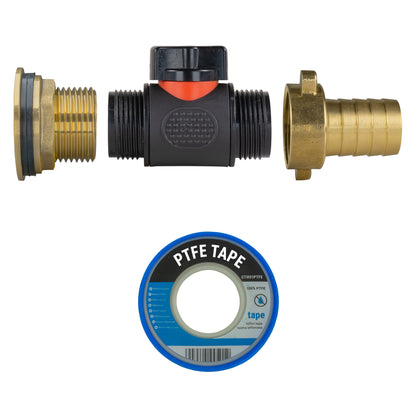 Water Butt Brass Kit 1" with In-Line Valve + 3/4" Brass Barb and Drill Bit - Best4Trade-Retail Tech Hose & Fittings