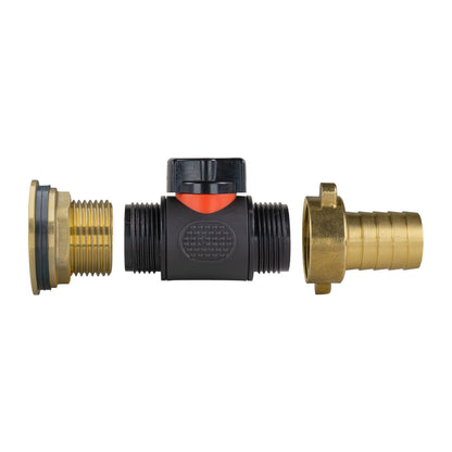 Water Butt Brass Kit 1" with In-Line Valve + 3/4" Brass Barb - Best4Trade-Retail Tech Hose & Fittings