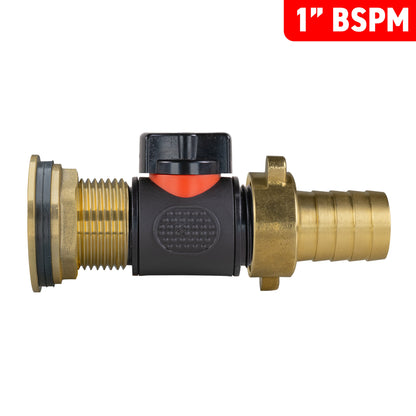 Water Butt Brass Kit 1" with In-Line Valve + 3/4" Brass Barb - Best4Trade-Retail Tech Hose & Fittings
