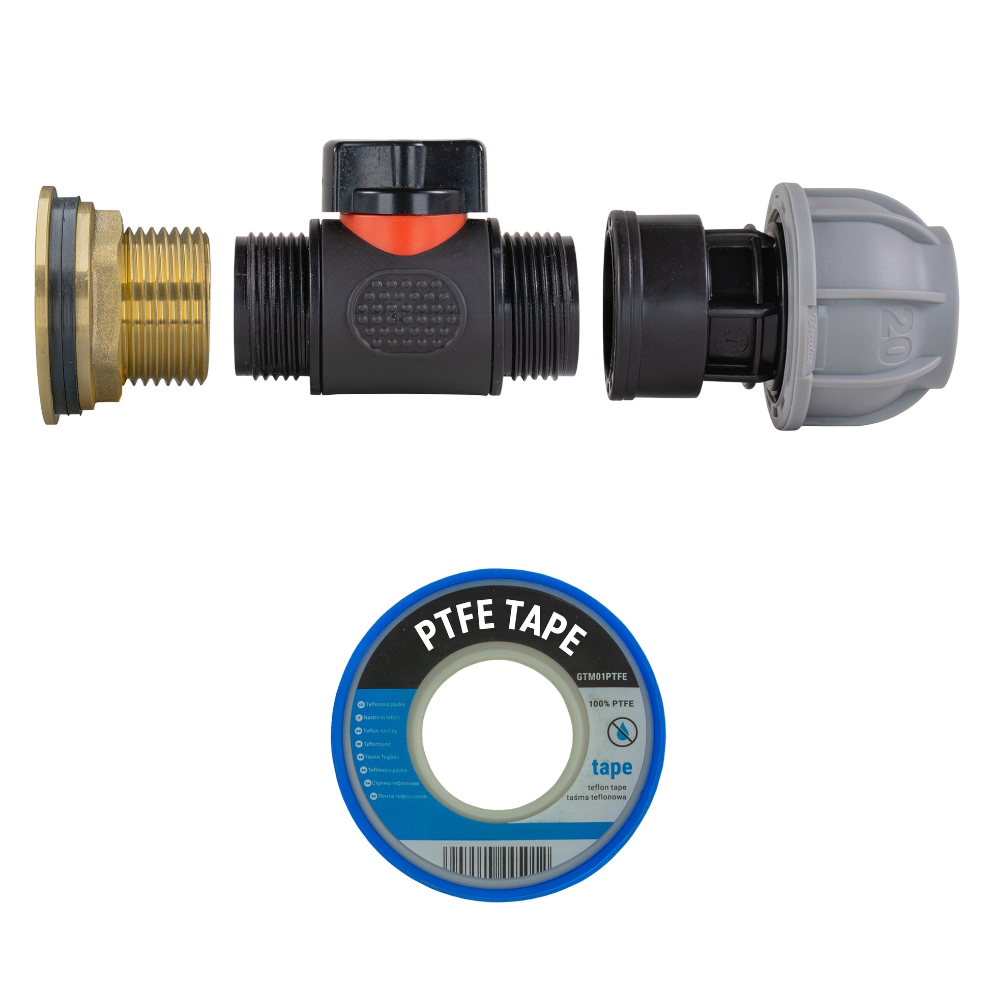 Water Butt Brass Kit 1" with In-Line Valve + 20mm MDPE and Drill Bit - Best4Trade-Retail Tech Hose & Fittings