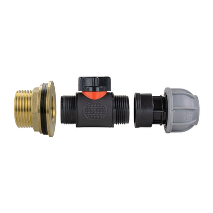 Water Butt Brass Kit 1" with In-Line Valve + 20mm MDPE - Best4Trade-Retail Tech Hose & Fittings