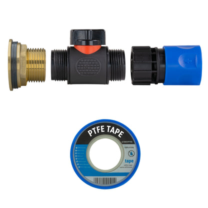 Water Butt Brass Kit 1" with In-Line Valve + Female Quick Connector Blue and Drill Bit - Best4Trade-Retail Tech Hose & Fittings