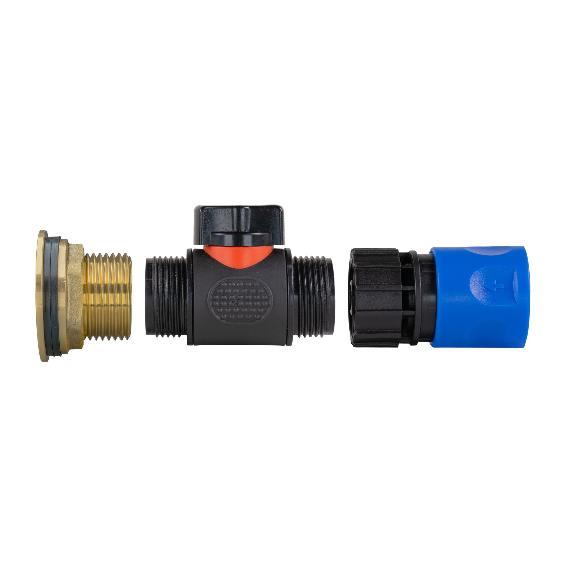 Water Butt Brass Kit 1" with In-Line Valve + Female Quick Connector Blue - Best4Trade-Retail Tech Hose & Fittings