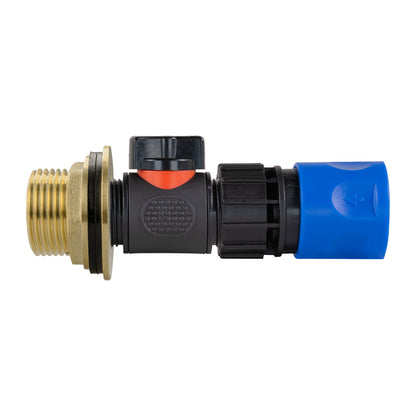 Water Butt Brass Kit 1" with In-Line Valve + Female Quick Connector Blue and Drill Bit - Best4Trade-Retail Tech Hose & Fittings