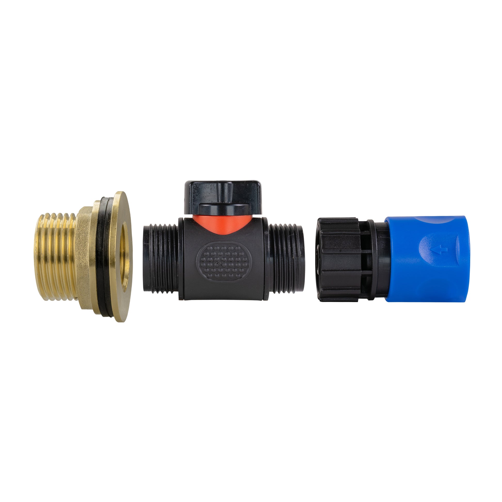 Water Butt Brass Kit 1" with In-Line Valve + Female Quick Connector Blue and Drill Bit - Best4Trade-Retail Tech Hose & Fittings