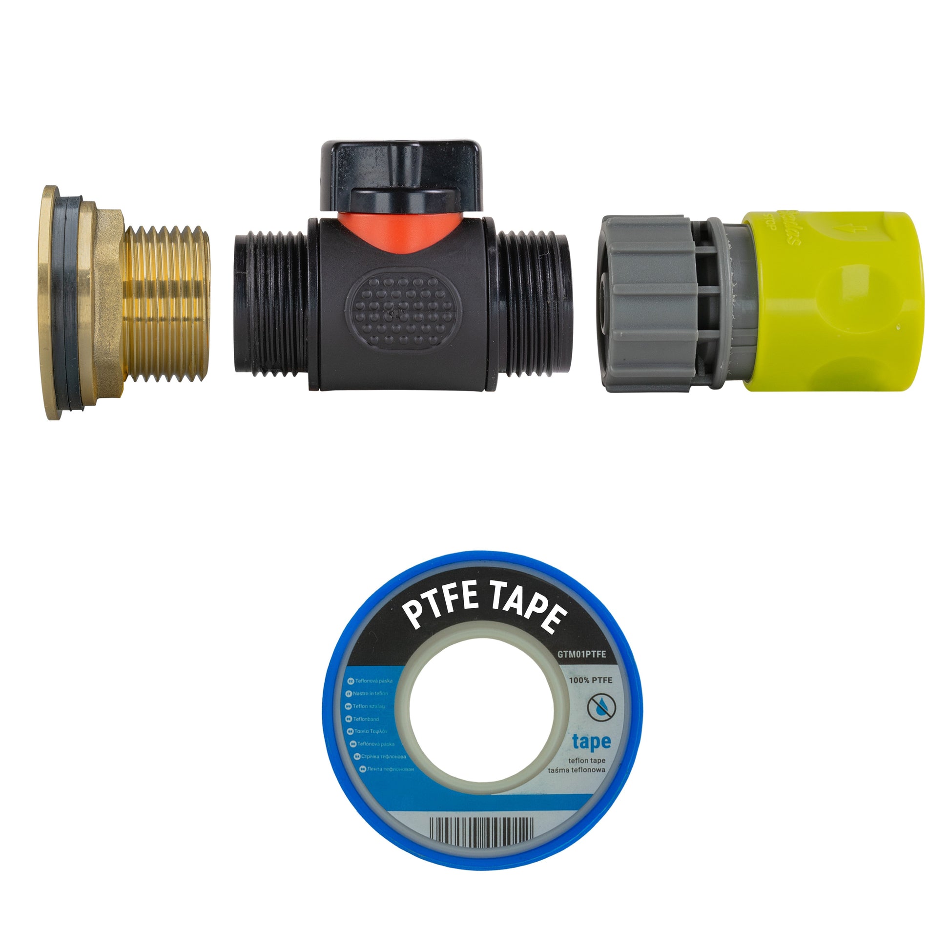 Water Butt Brass Kit 1" with In-Line Valve + Female Quick Connector Lime and Drill Bit - Best4Trade-Retail Tech Hose & Fittings
