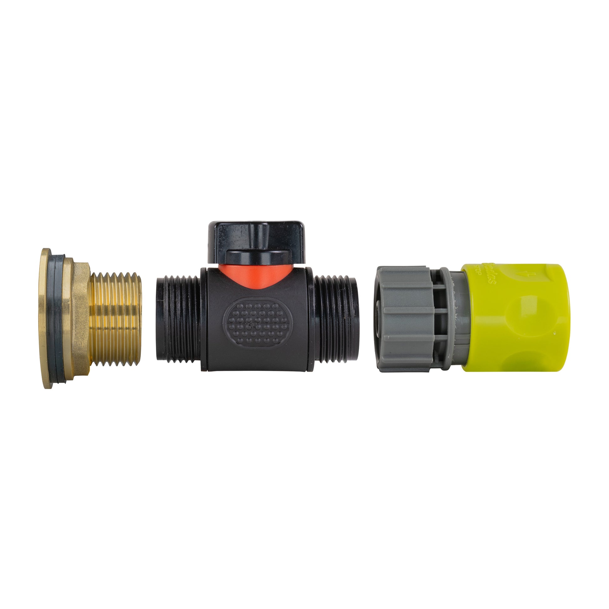 Water Butt Brass Kit 1" with In-Line Valve + Female Quick Connector Lime - Best4Trade-Retail Tech Hose & Fittings