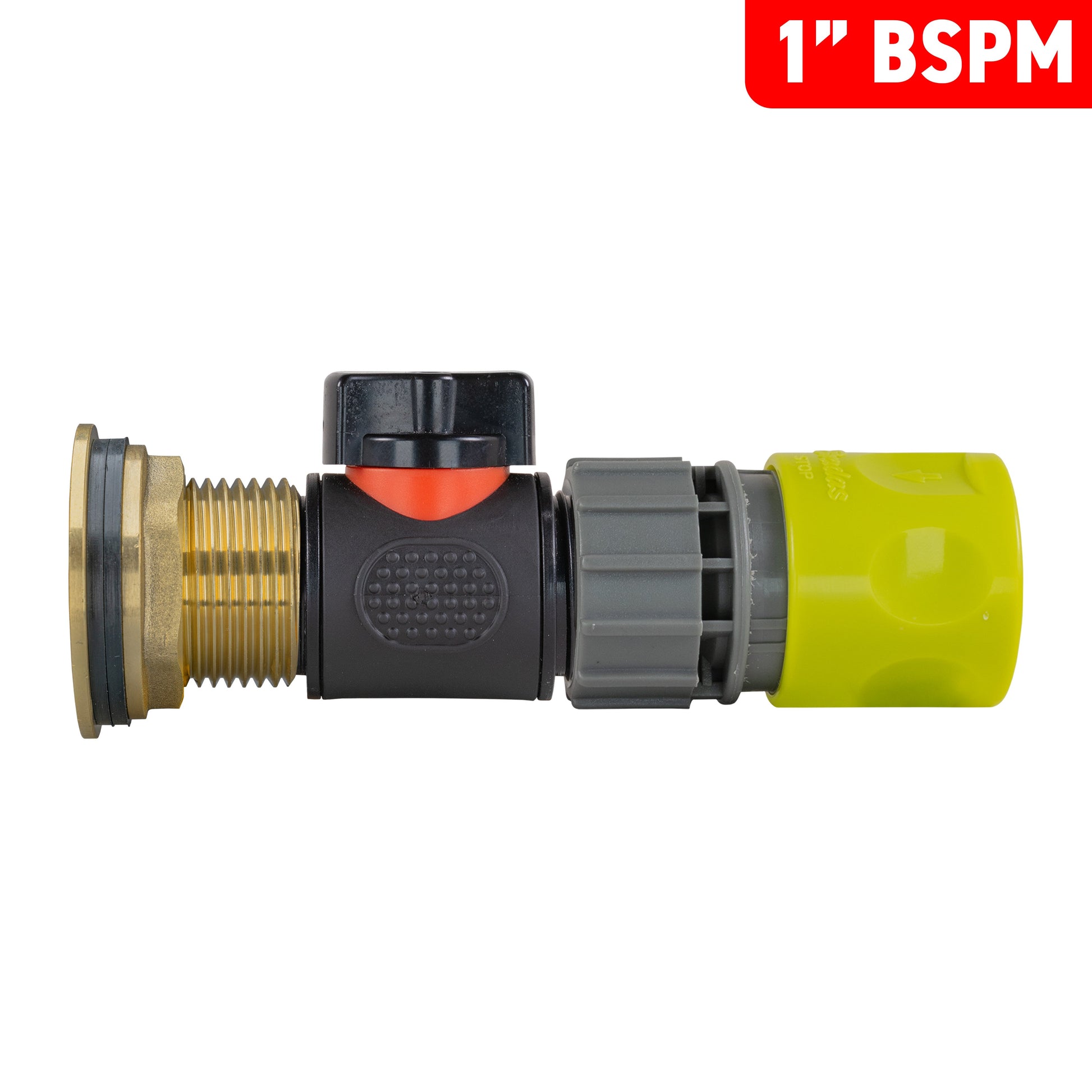 Water Butt Brass Kit 1" with In-Line Valve + Female Quick Connector Lime - Best4Trade-Retail Tech Hose & Fittings