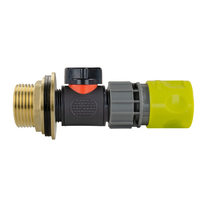 Water Butt Brass Kit 1" with In-Line Valve + Female Quick Connector Lime - Best4Trade-Retail Tech Hose & Fittings