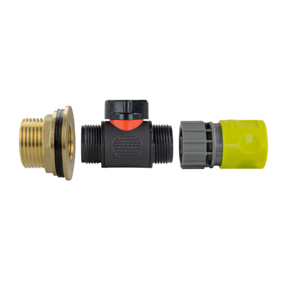 Water Butt Brass Kit 1" with In-Line Valve + Female Quick Connector Lime and Drill Bit - Best4Trade-Retail Tech Hose & Fittings