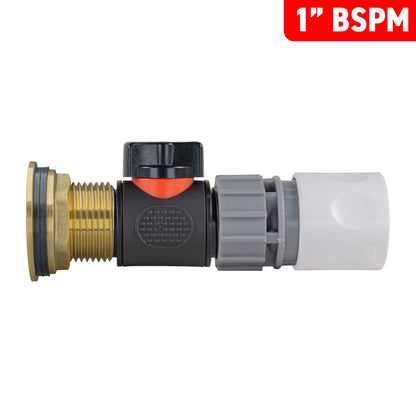 Water Butt Brass Kit 1" with In-Line Valve + Female Quick Connector WL and Drill Bit - Best4Trade-Retail Tech Hose & Fittings
