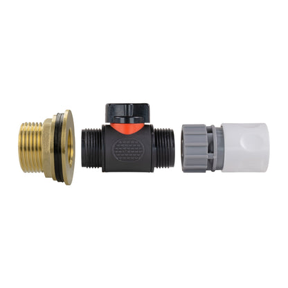 Water Butt Brass Kit 1" with In-Line Valve + Female Quick Connector WL and Drill Bit - Best4Trade-Retail Tech Hose & Fittings
