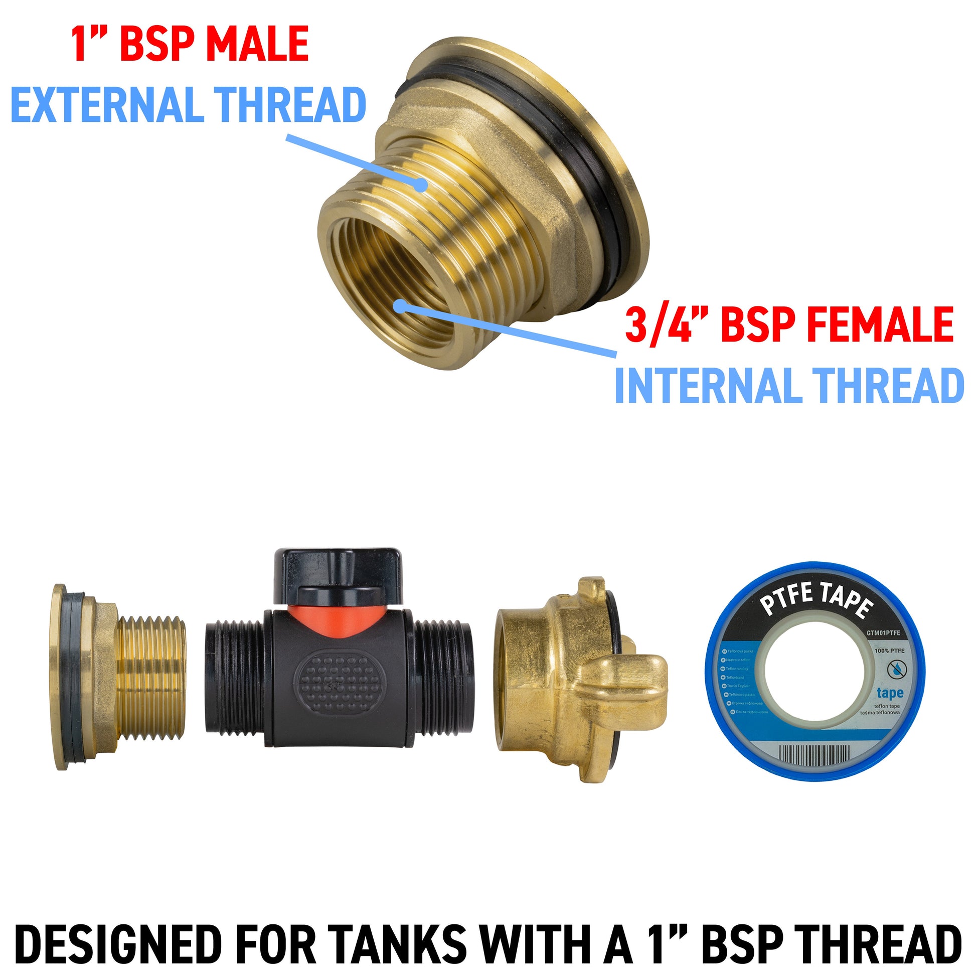 Water Butt Brass Kit 1" with In-Line Valve + Geka and Drill Bit - Best4Trade-Retail Tech Hose & Fittings