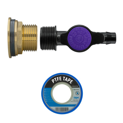 Water Butt Brass Kit 1" with 13mm Barb Irrigation Valve and Drill Bit - Best4Trade-Retail Tech Hose & Fittings