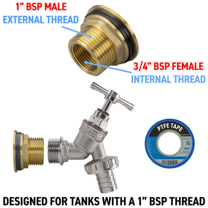 Water Butt Brass Kit 1" with Nickel Plated Barbed Tap and Drill Bit - Best4Trade-Retail Tech Hose & Fittings