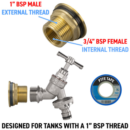 Water Butt Brass Kit 1" with Nickel Plated Quick Connect Tap - Best4Trade-Retail Tech Hose & Fittings