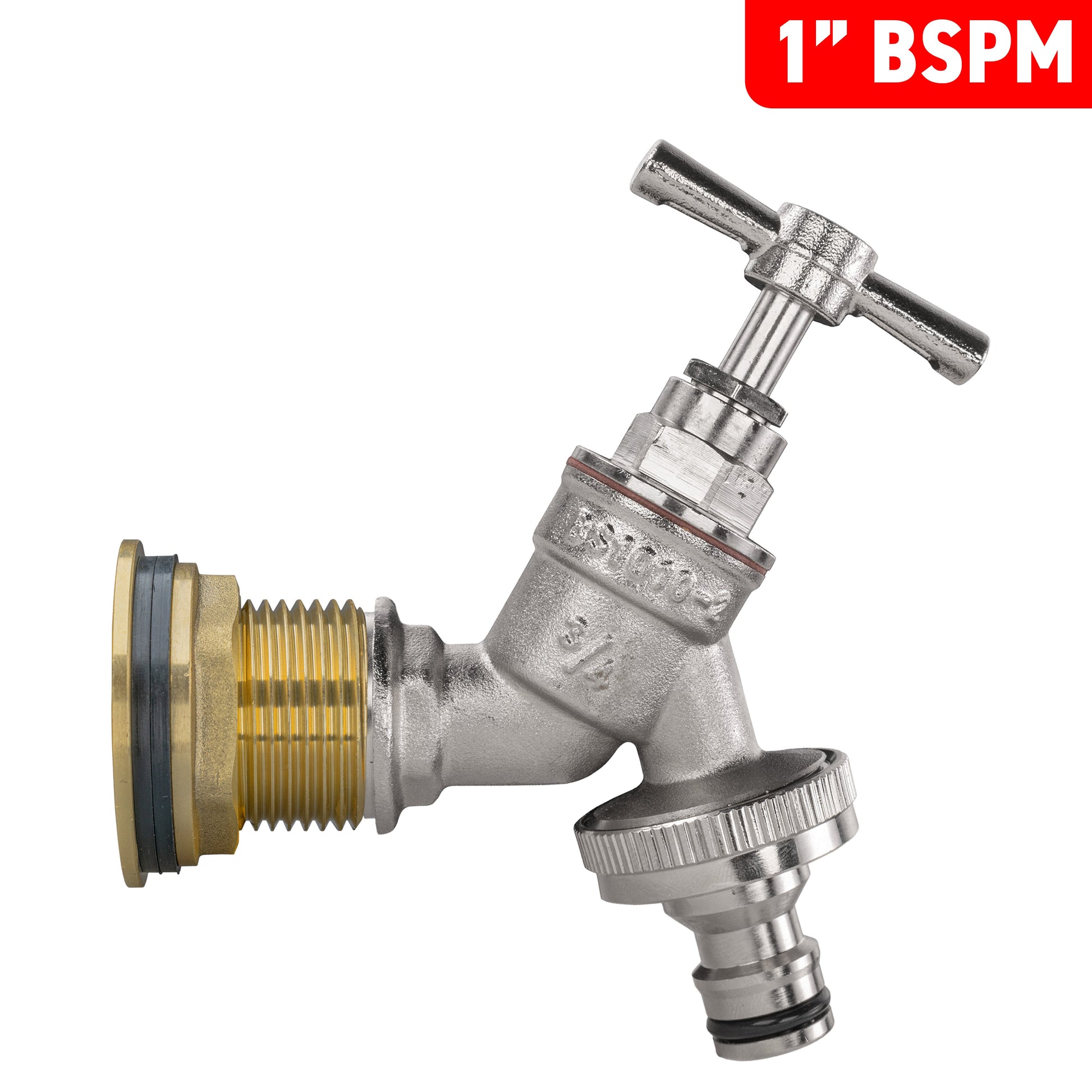 Water Butt Brass Kit 1" with Nickel Plated Quick Connect Tap and Drill Bit - Best4Trade-Retail Tech Hose & Fittings