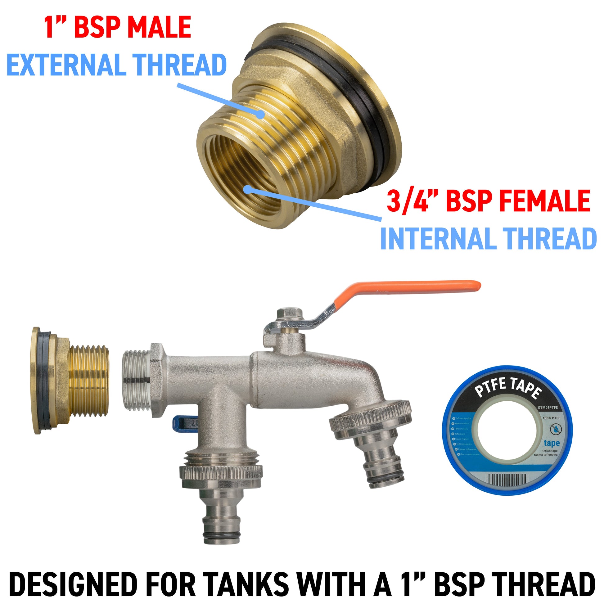 Water Butt Brass Kit 1" with Double Quick Connect Tap and Drill Bit - Best4Trade-Retail Tech Hose & Fittings