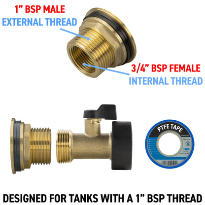 Water Butt Brass Kit 1" with Brass Valve - Best4Trade-Retail Tech Hose & Fittings