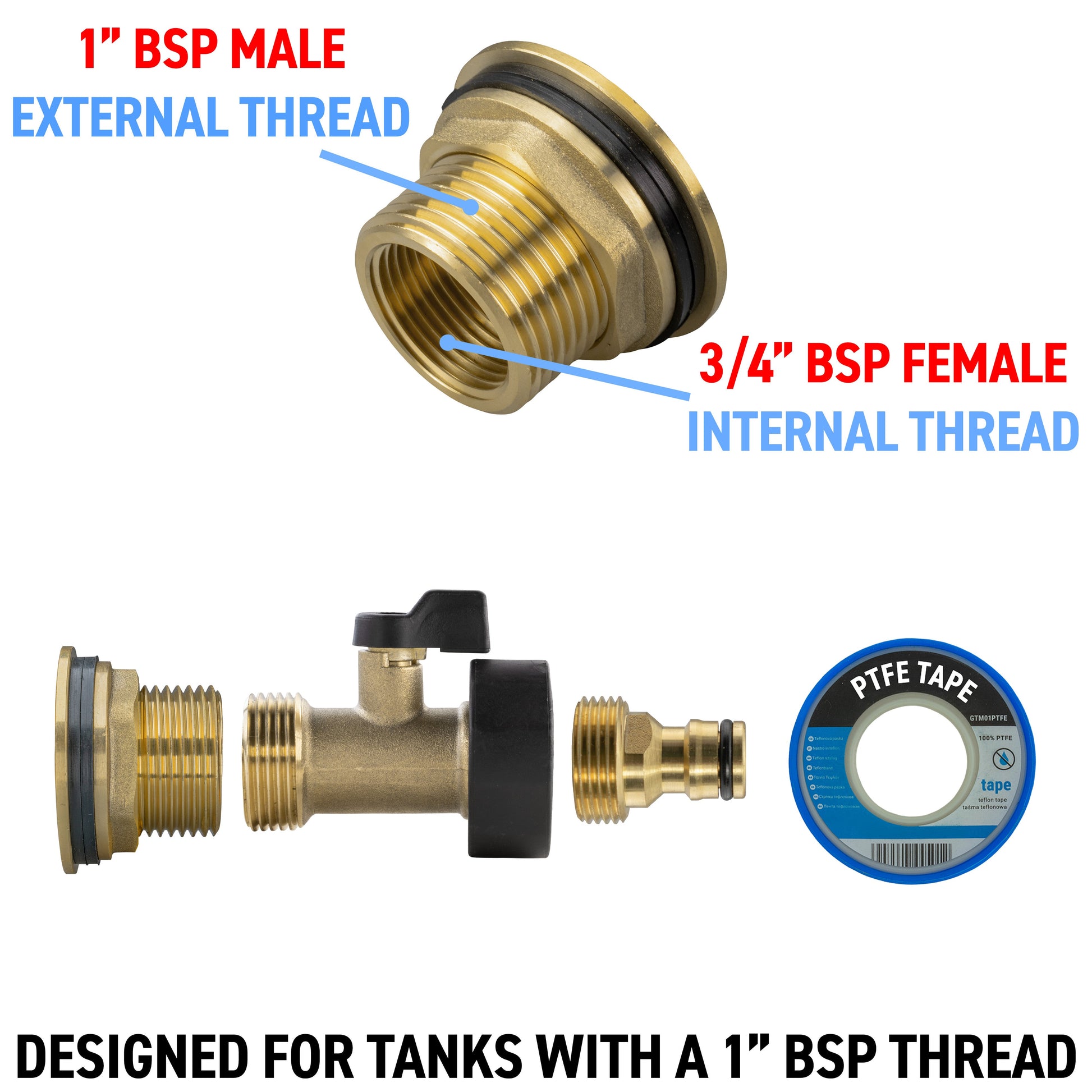 Water Butt Brass Kit 1" with Brass Valve + Quick Connect - Best4Trade-Retail Tech Hose & Fittings