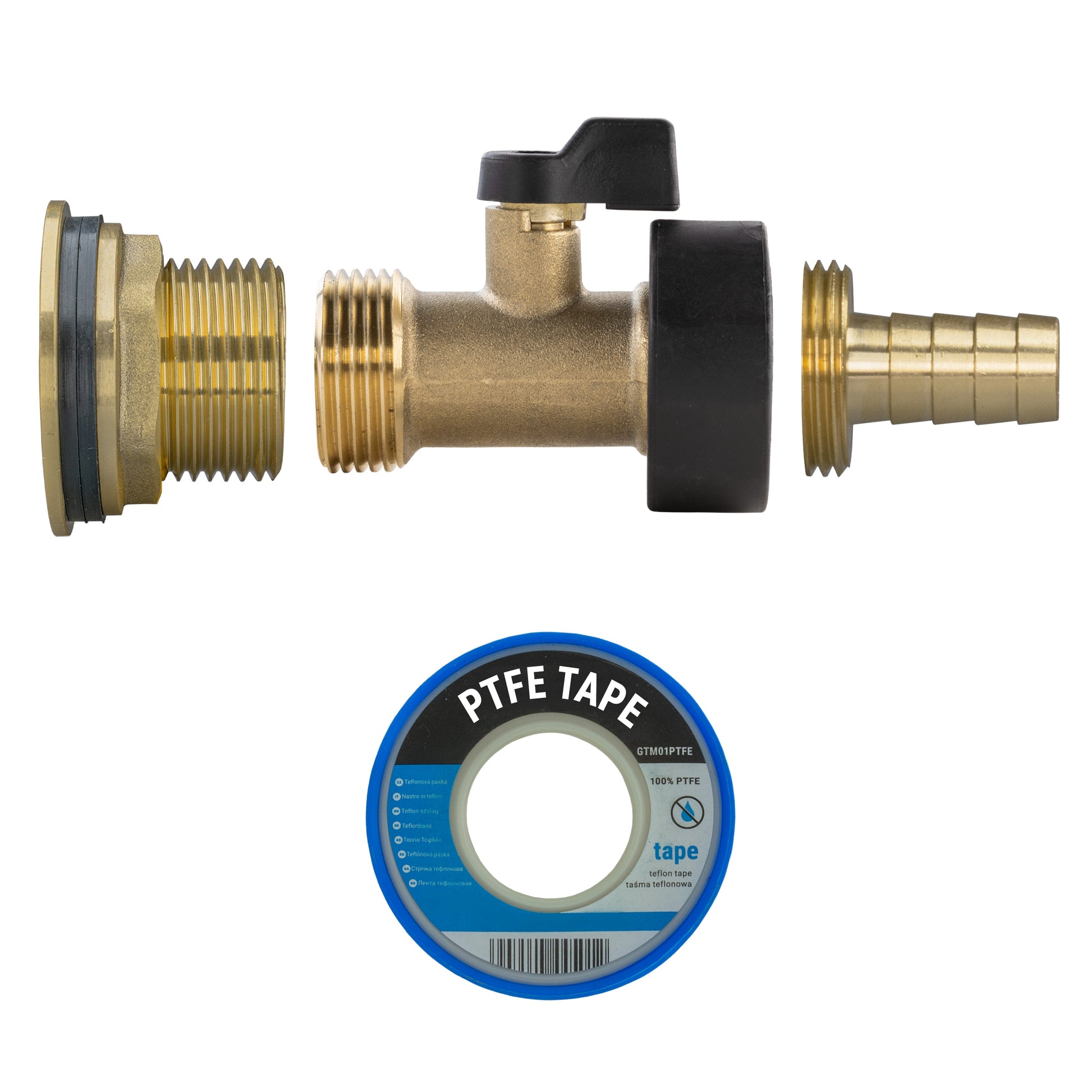 Water Butt Brass Kit 1" with Brass Valve + 13mm Barb and Drill Bit - Best4Trade-Retail Tech Hose & Fittings