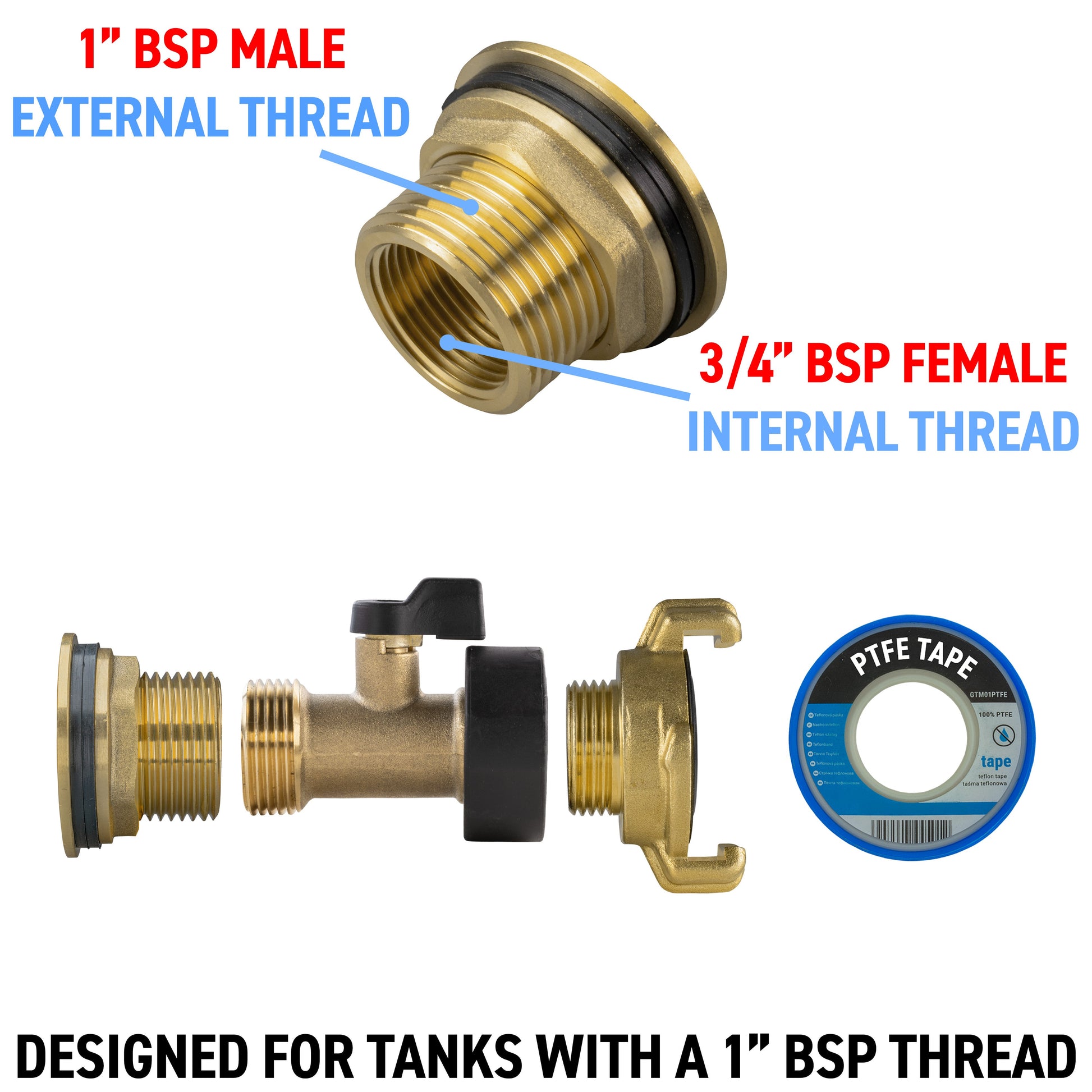 Water Butt Brass Kit 1" with Brass Valve + Geka - Best4Trade-Retail Tech Hose & Fittings
