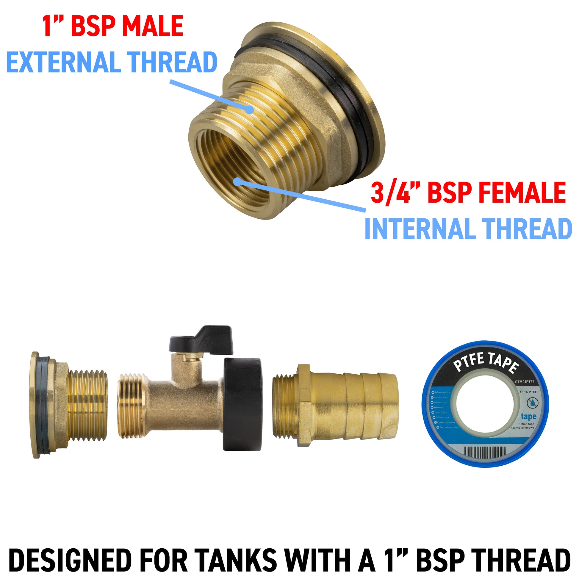 Water Butt Brass Kit 1" with Brass Valve + 25mm Barb and Drill Bit - Best4Trade-Retail Tech Hose & Fittings