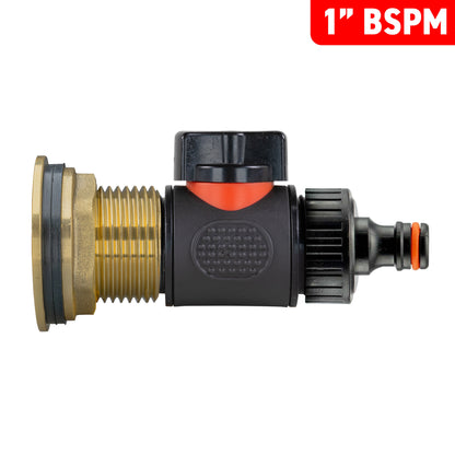 Water Butt Brass Kit 1" with In-Line Valve + Quick Connect and Drill Bit - Best4Trade-Retail Tech Hose & Fittings