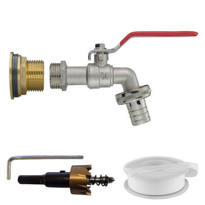 Water Butt Brass Kit 1" with Barbed Lever Tap and Drill Bit - Best4Trade-Retail Tech Hose & Fittings