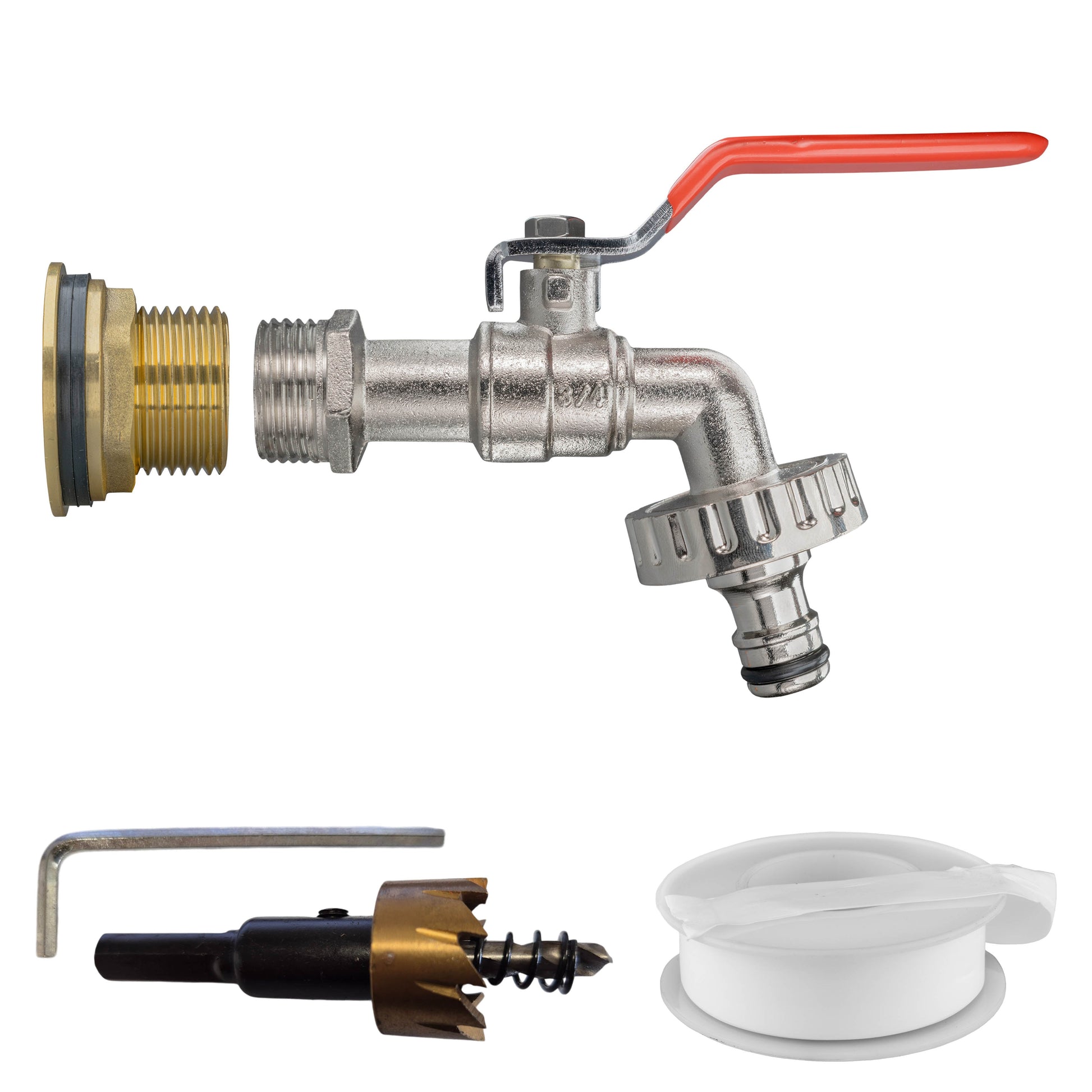 Water Butt Brass Kit 1" with Quick Connect Lever Tap and Drill Bit - Best4Trade-Retail Tech Hose & Fittings