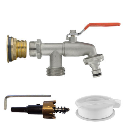 Water Butt Brass Kit 1" with Double Tap and Drill Bit - Best4Trade-Retail Tech Hose & Fittings
