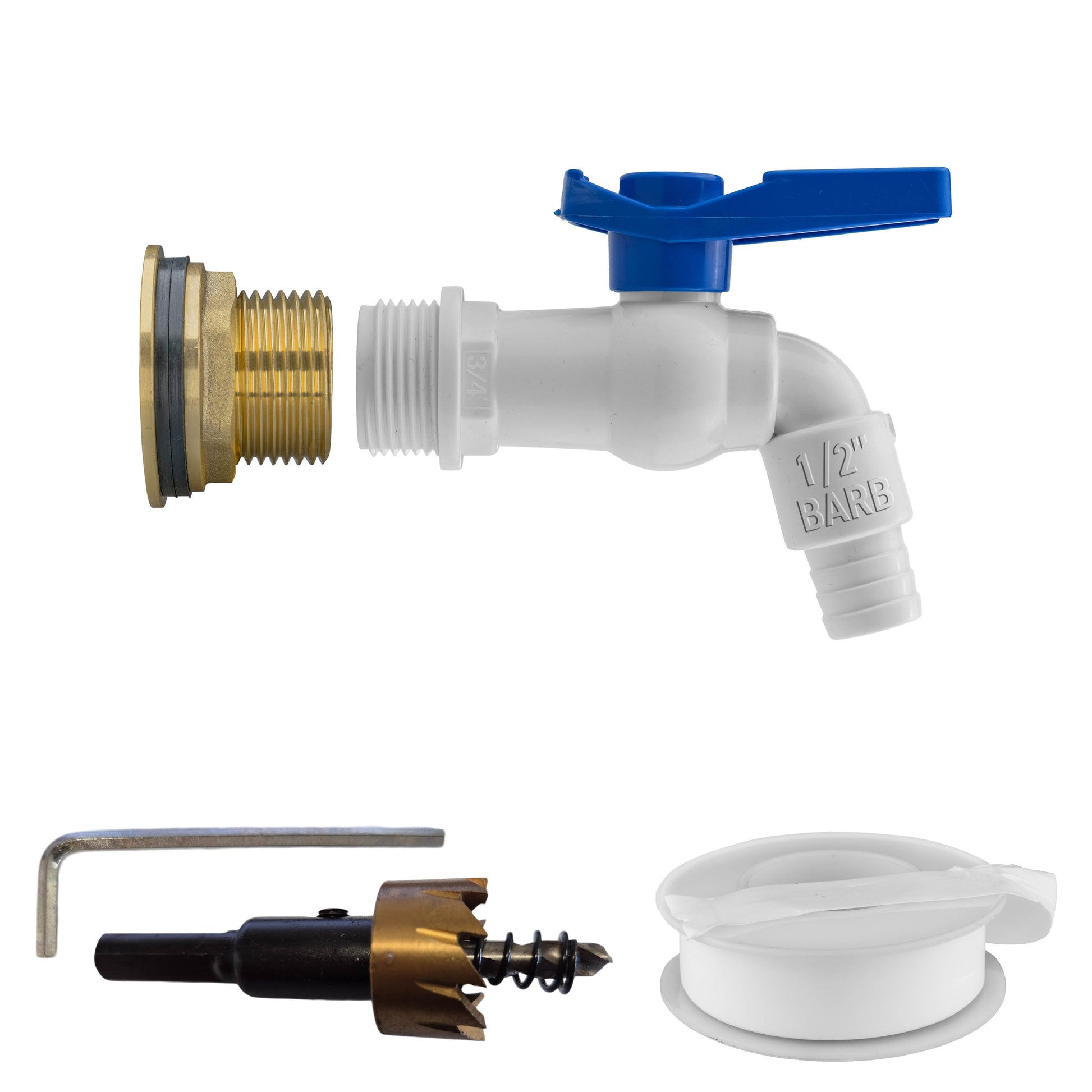 Water Butt Brass Kit 1" with White PVC Tap and Drill Bit - Best4Trade-Retail Tech Hose & Fittings