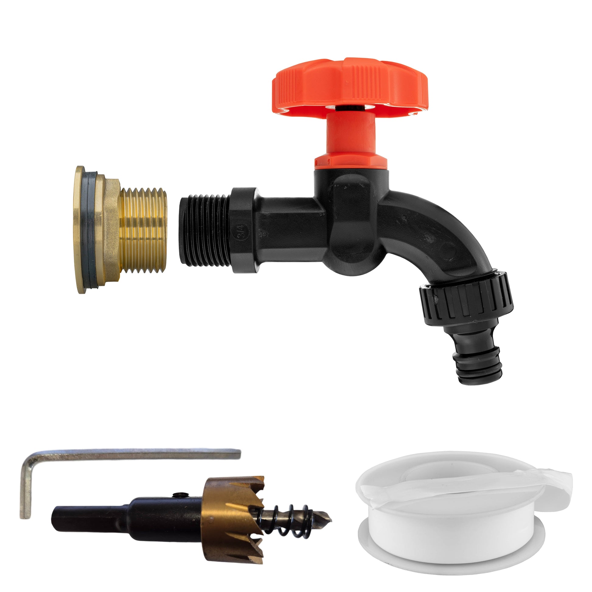 Water Butt Brass Kit 1" with Black Dial Tap and Drill Bit - Best4Trade-Retail Tech Hose & Fittings