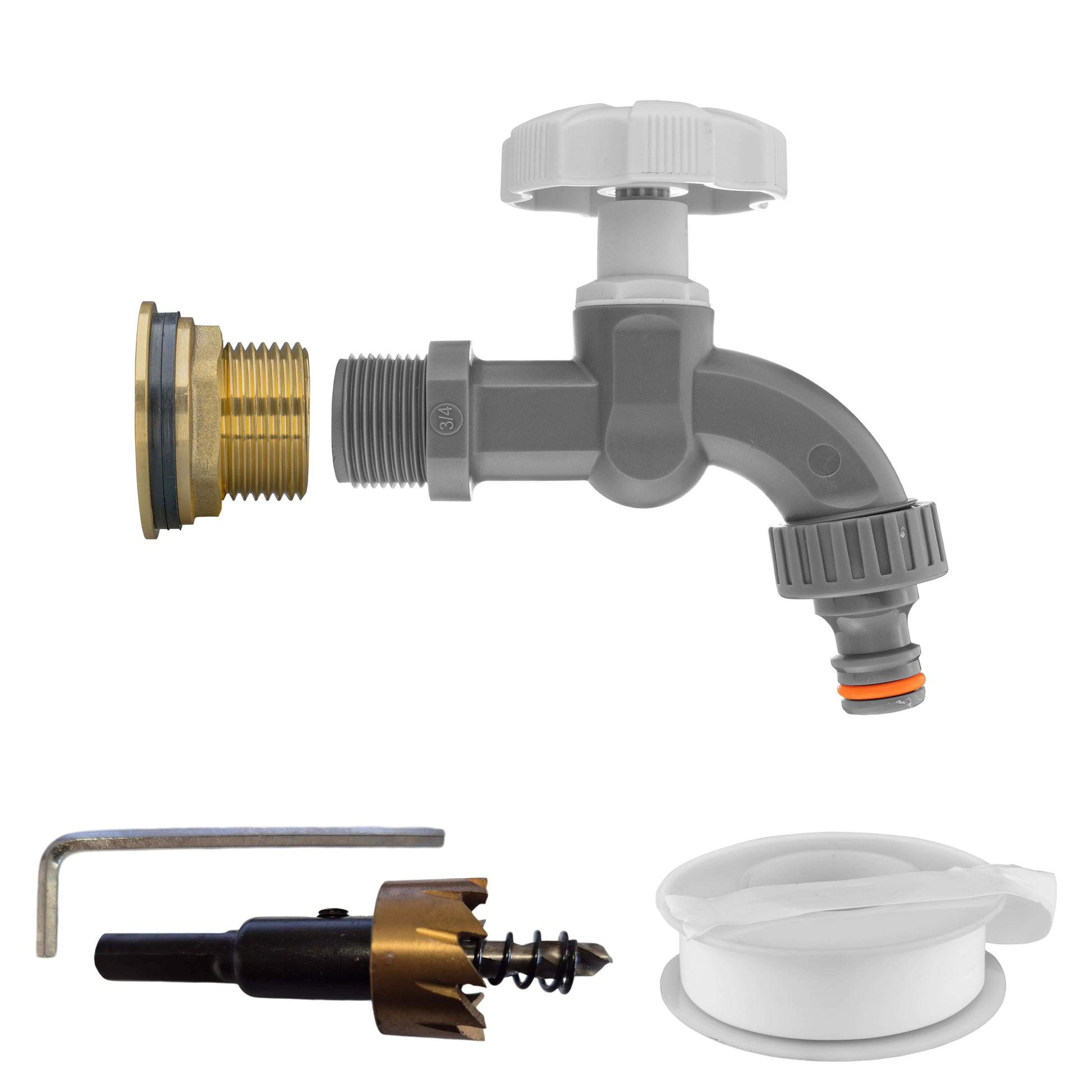 Water Butt Brass Kit 1" with Grey Dial Tap and Drill Bit - Best4Trade-Retail Tech Hose & Fittings